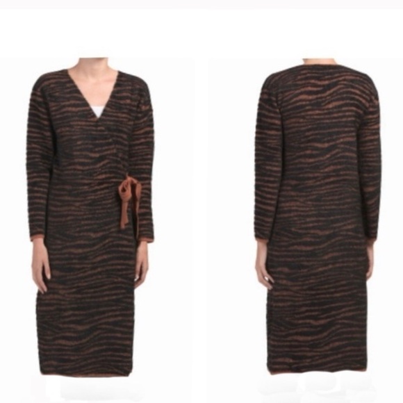 J.O.A Zebra Print Fuzzy Duster Sweater with Waist-Tie Size relaxed long cardigan - Picture 1 of 7